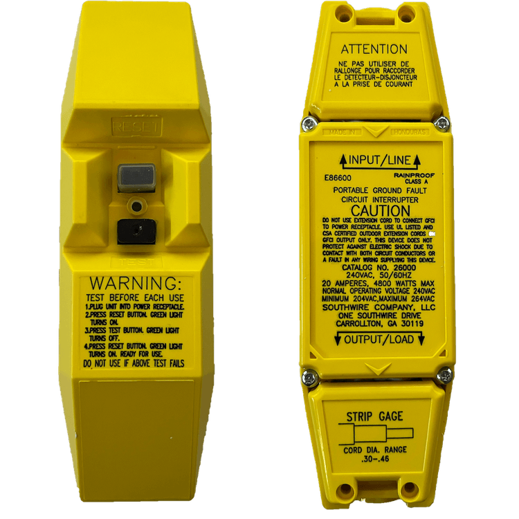 20A 240V MANUAL RESET User Attachable In-Line GFCI - YELLOW