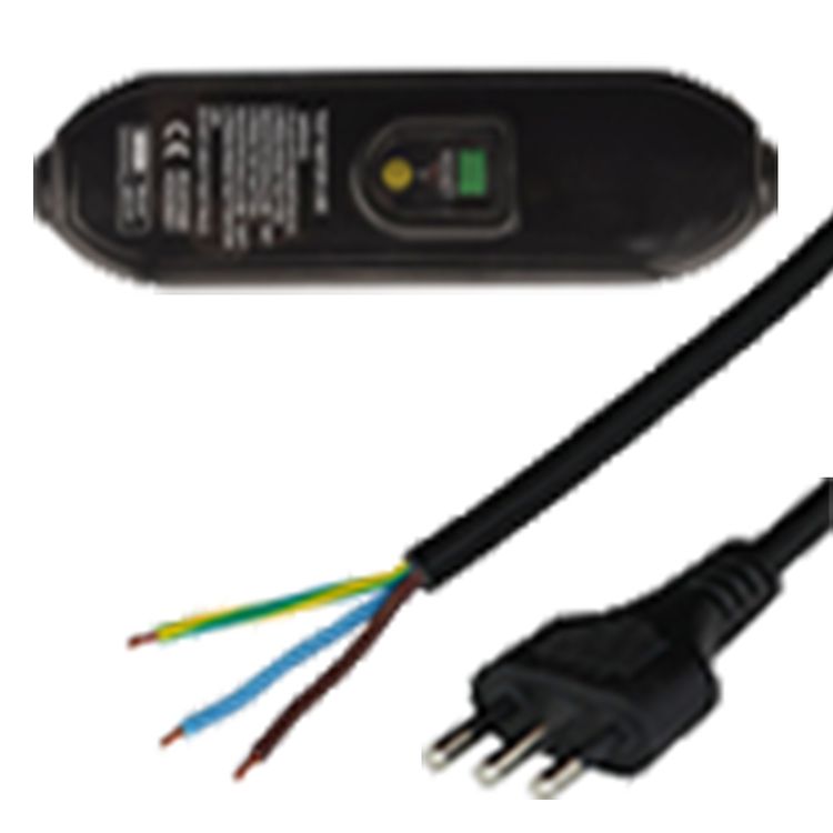 2.5m Italy Plug to In-Line RCD to OPEN 10A 250V 30mA Trip Level Power Cord - BLACK was R3B2-M22W-0120