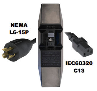 8FT NEMA L6-15P to Manual Reset In-Line GFCI to IEC60320 C13 15A 240V Power Cord - BLACK